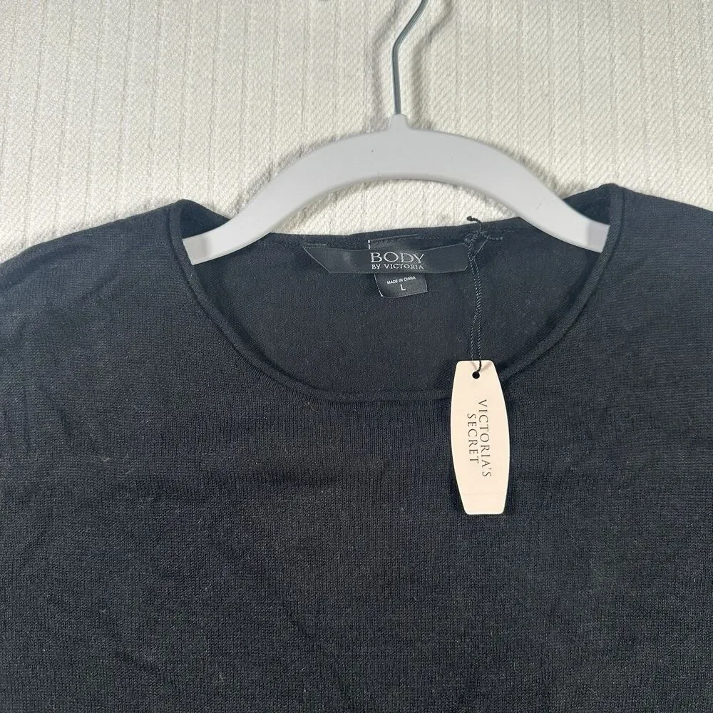 Victoria's Secret Body Long Sleeve Tee Shirt L Black Crew Neck Top NWT Stretch
